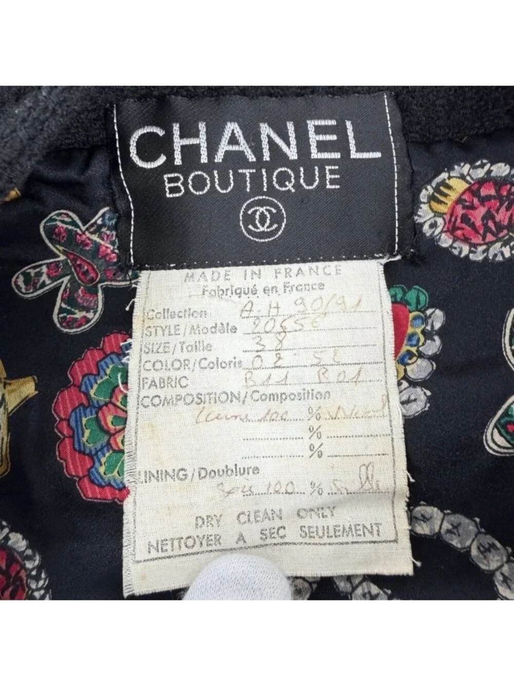 Chanel Set CC Logo Chain Collarless Jacket Skirt Vintage 38 Black Gold Wool